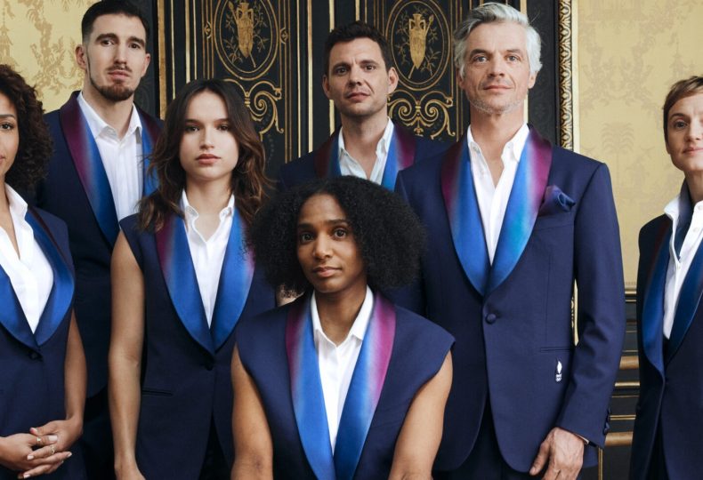 Team France pose in their new Paris 2024 wardrobe designed by Berluti.